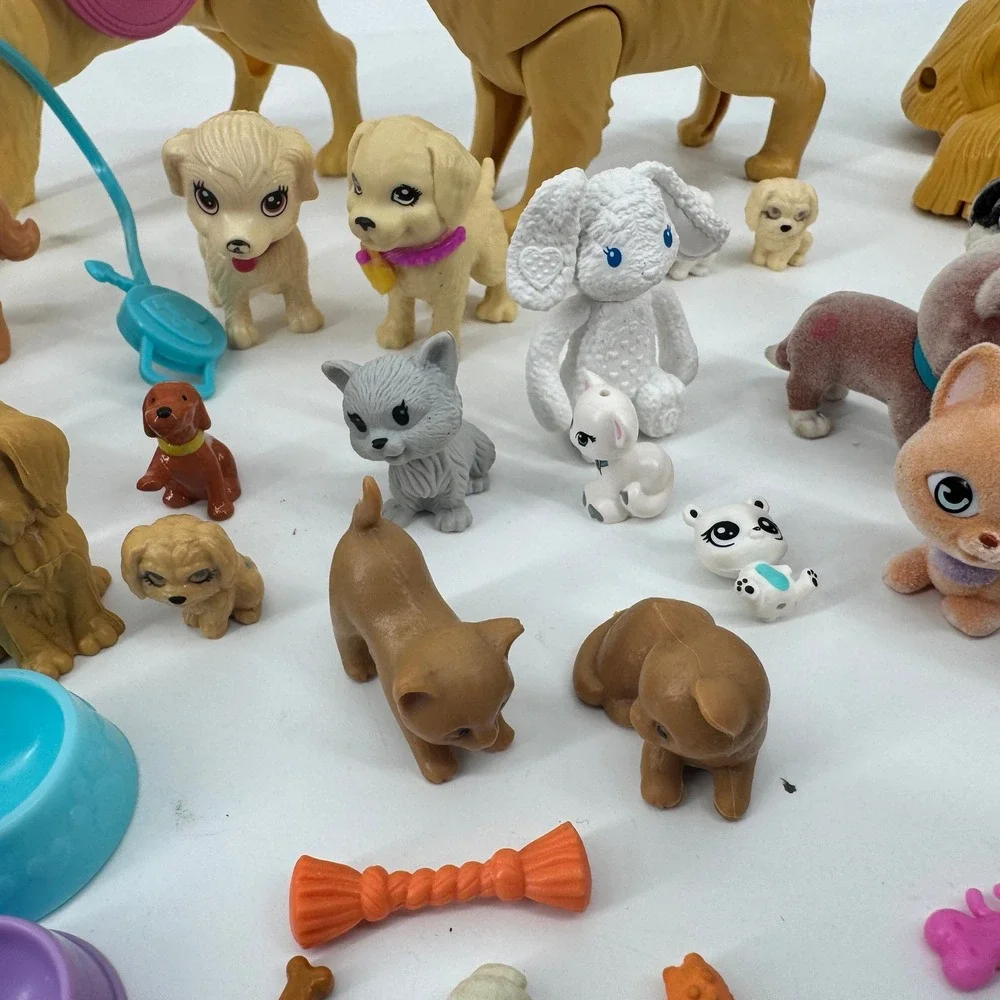 Barbie Mattel Pet Figure Accessory Lot Dogs Cats Puppies Flocked Kidcore Toy Set